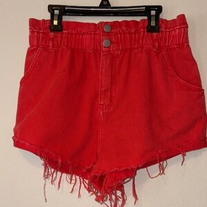Vibrant Red High-Waisted Women's Shorts